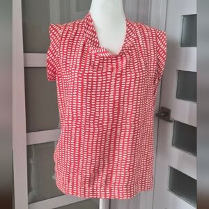 Womens Coral Pink Print Cowl Neck Sleeveless Top
